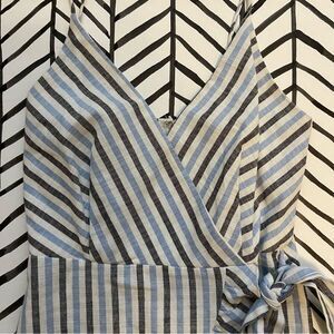 Altar'd State Blue Boho Striped Waist Tie Ruffle Wrap Mini Dress